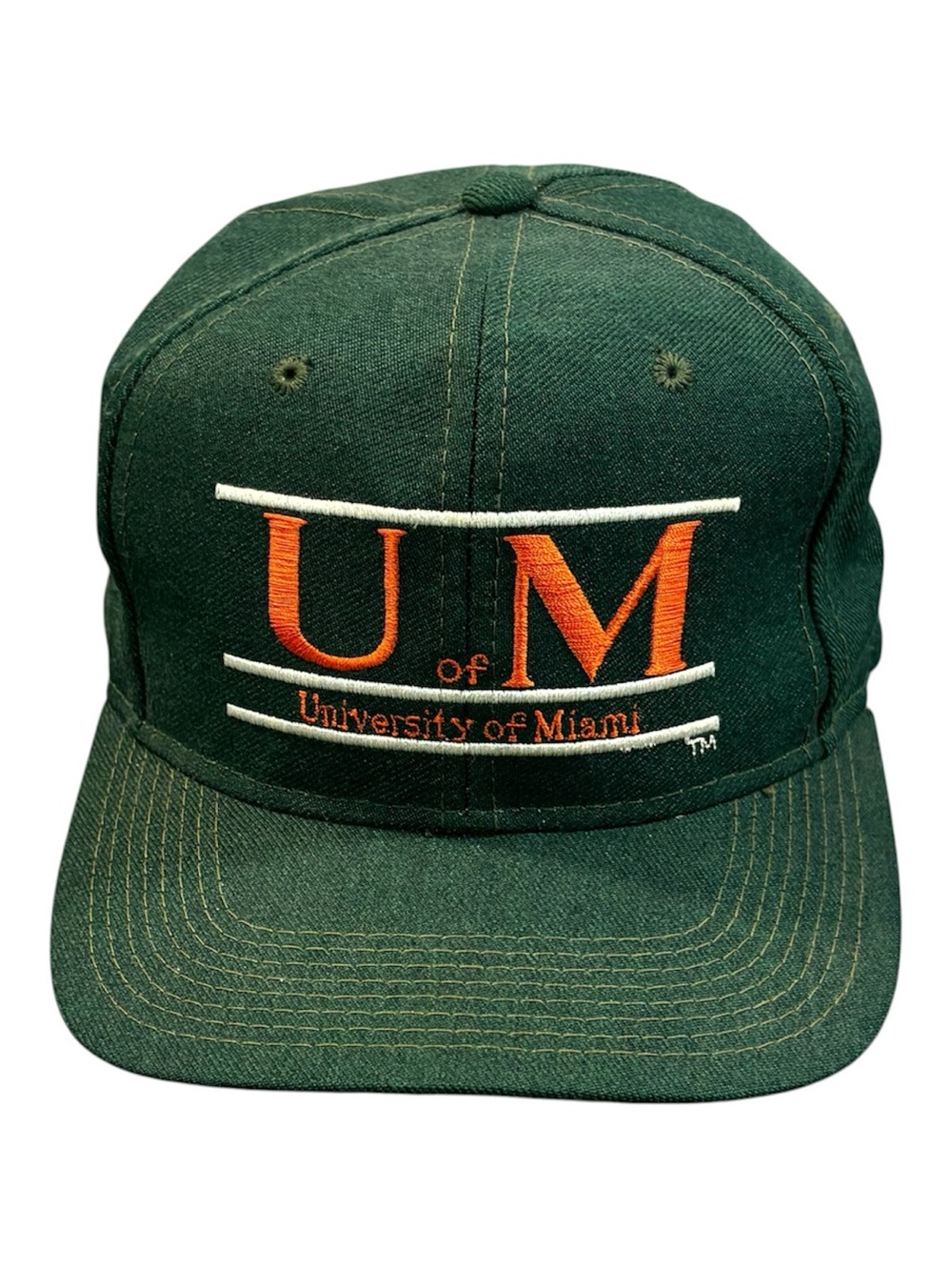 U Of M University Of Miami Vintage 90's The Game Split Bar Snapback Hat Green